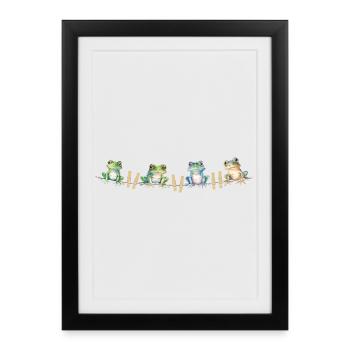 Motif grenouille : grenouilles drôles sur la corde à linge - Affiche encadrée (27 × 37 cm) - noir - Devant