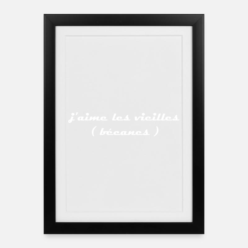 j aime les vieilles bécanes blanc - Affiche encadrée (27 × 37 cm) - noir