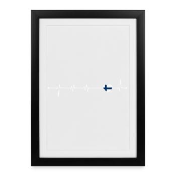 Heartbeat Love Finlande Drapeau - Affiche encadrée (27 × 37 cm) - noir - Devant