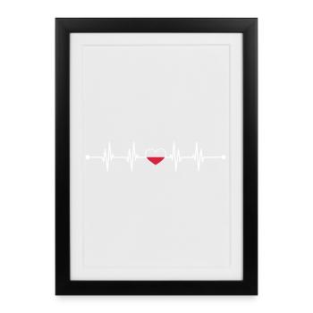 Heartbeat drapeau de la Pologne - Affiche encadrée (27 × 37 cm) - noir - Devant