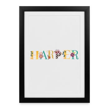 HARPER Nom Art avec fleurs brodées - Affiche encadrée (27 × 37 cm) - noir - Devant