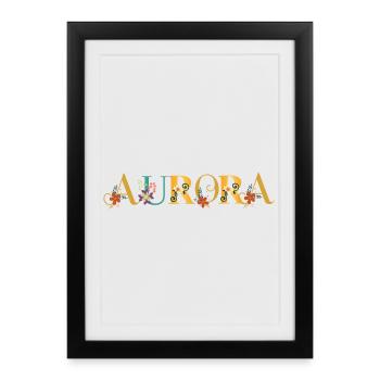 AURORA Name Art With Flowers Embroidered - Framed poster (27 × 37 cm) - black - Front