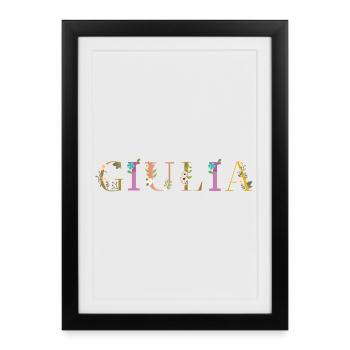 Le nom de GIULIA décoré de fleurs - Affiche encadrée (27 × 37 cm) - noir - Devant