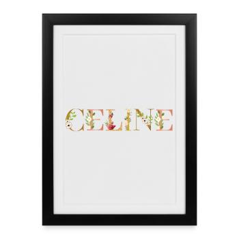 Prénom de Céline orné de fleurs - Affiche encadrée (27 × 37 cm) - noir - Devant