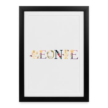 Le prénom de LEONIE décoré de fleurs - Affiche encadrée (27 × 37 cm) - noir - Devant