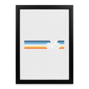 Rétro vélo plage coucher de soleil design - Affiche encadrée (27 × 37 cm) - noir - Devant