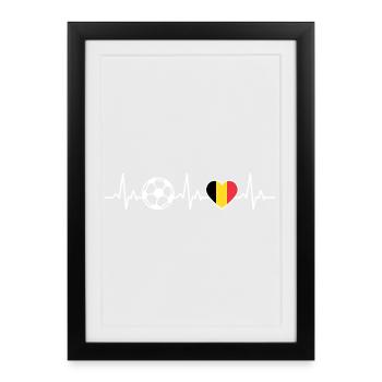 Football belge battement de cœur Drapeau belge - Affiche encadrée (27 × 37 cm) - noir - Devant