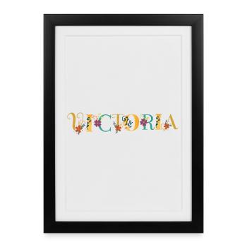 VICTORIA Name Art With Flowers Embroidered - Framed poster (27 × 37 cm) - black - Front