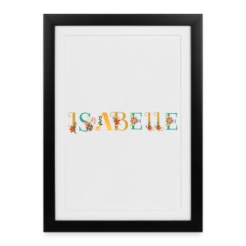 ISABELLE Name Art With Flowers Embroidered - Framed poster (27 × 37 cm) - black - Front