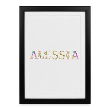 Le nom d’ALESSIA est fleuri - Affiche encadrée (27 × 37 cm) - noir - Devant
