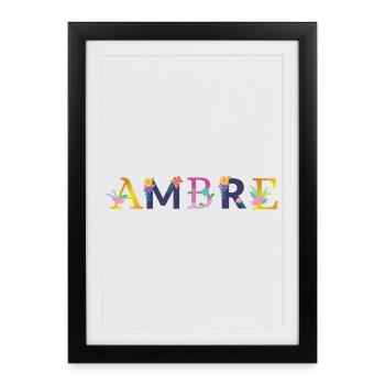 AMBRE Nom Orné de Fleurs - Affiche encadrée (27 × 37 cm) - noir - Devant
