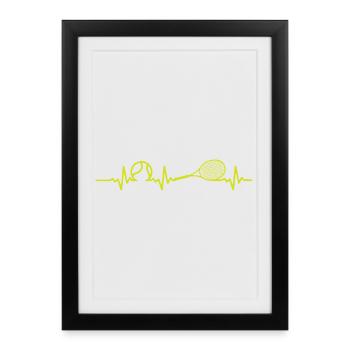 tennis heartbeat joueur de tennis - Affiche encadrée (27 × 37 cm) - noir - Devant