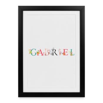 GABRIEL Name Art With Flowers Embroidered - Framed poster (27 × 37 cm) - black - Front