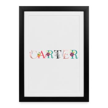 Art du nom de Carter avec des fleurs brodées - Affiche encadrée (27 × 37 cm) - noir - Devant