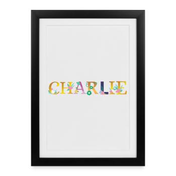 CHARLIE name adorned with flowers - Framed poster (27 × 37 cm) - black - Front