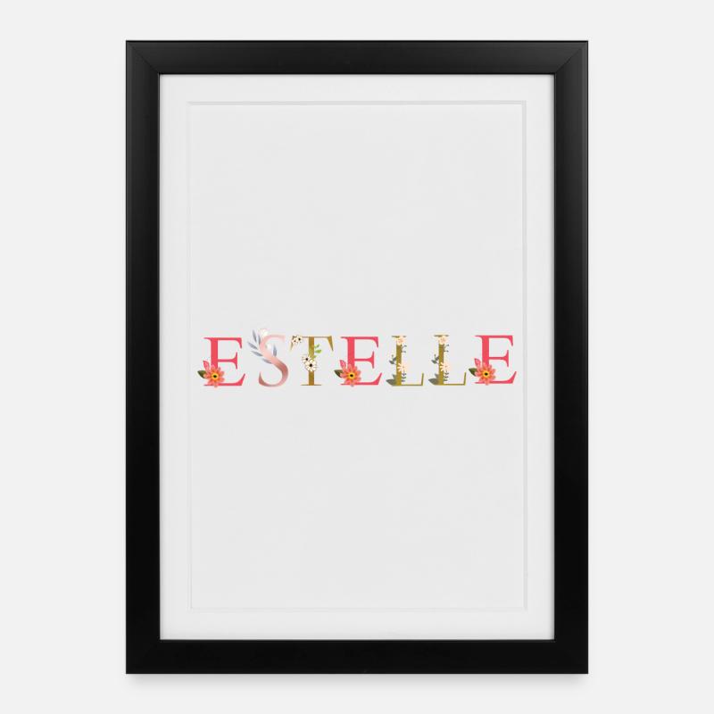 ESTELLE name decorated with flowers - Framed poster (27 × 37 cm) - black