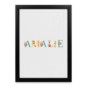 Nom AMALIE orné de fleurs - Affiche encadrée (27 × 37 cm) - noir - Devant
