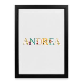 Le nom d’ANDREA est orné de fleurs - Affiche encadrée (27 × 37 cm) - noir - Devant