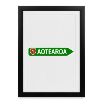 Aotearoa Road Sign Arrow – New Zealand Highway - Framed poster (27 × 37 cm) - black - Front