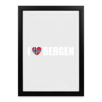 J’adore Bergen, Norvège - Affiche encadrée (27 × 37 cm) - noir - Devant