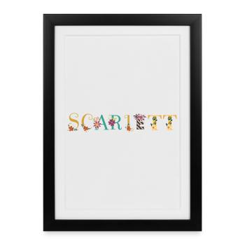 Art du nom SCARLETT avec fleurs brodées - Affiche encadrée (27 × 37 cm) - noir - Devant