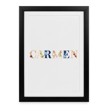 Art du nom CARMEN avec fleurs brodées - Affiche encadrée (27 × 37 cm) - noir - Devant