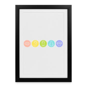 Five Senses, Sensory Organs, Medicine - Framed poster (27 × 37 cm) - black - Front