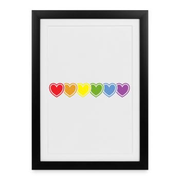Regebogen Hearts for Gay Pride Liberté d’Amour - Affiche encadrée (27 × 37 cm) - noir - Devant