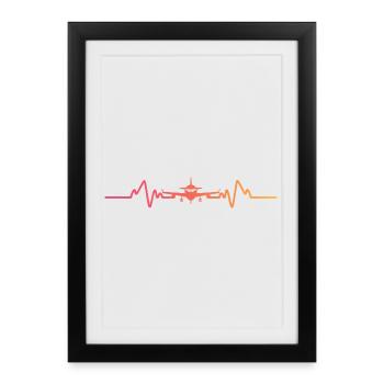 Sunset Airplane Heartbeat Pilot Travel - Framed poster (27 × 37 cm) - black - Front