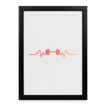 Gym Dumbbell Sunset Heartbeat Strength Training - Framed poster (27 × 37 cm) - black - Front