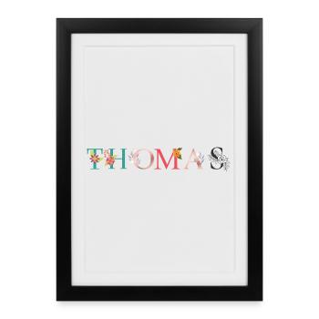 THOMAS Name Art With Flowers Embroidered - Framed poster (27 × 37 cm) - black - Front