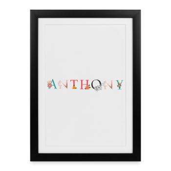 ANTHONY Name Art With Flowers Embroidered - Framed poster (27 × 37 cm) - black - Front