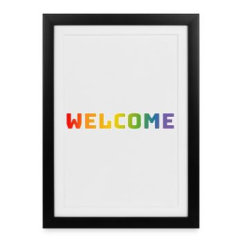 Arc-en-ciel bienvenue blanc - Affiche encadrée (27 × 37 cm) - noir - Devant