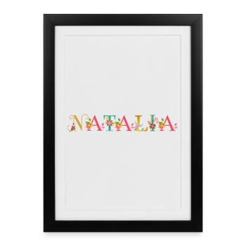 NATALIA nom orné de fleurs - Affiche encadrée (27 × 37 cm) - noir - Devant