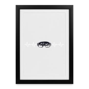 Lunettes de ski skieurs ECG battement de cœur - Affiche encadrée (27 × 37 cm) - noir - Devant