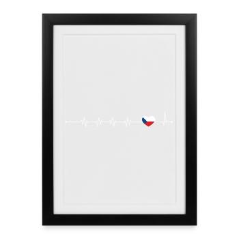 Heartbeat drapeau de la République tchèque - Affiche encadrée (27 × 37 cm) - noir - Devant