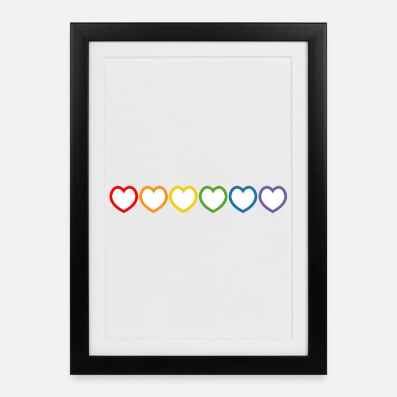 Regenbogen LGBT Herzen white lgbt tshirt - Gerahmtes Poster (27 × 37 cm) - Schwarz