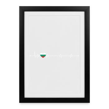 Heartbeat drapeau de la Bulgarie - Affiche encadrée (27 × 37 cm) - noir - Devant