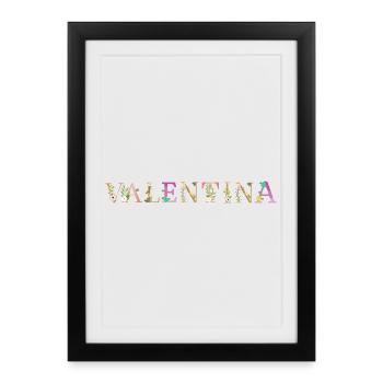 Le nom de VALENTINA orné de fleurs - Affiche encadrée (27 × 37 cm) - noir - Devant