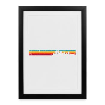 Coucher de soleil Ville Silhouette Dégradé - Affiche encadrée (27 × 37 cm) - noir - Devant
