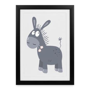 Little Donkey With Flowers I Muli Mule Comic - Framed poster (27 × 37 cm) - black - Front