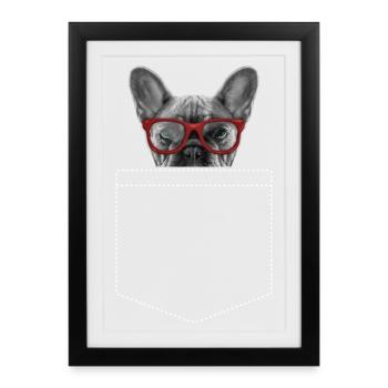Chien Bulldog français - Affiche encadrée (27 × 37 cm) - noir - Devant