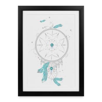 Ethno filigrane attrape-rêves en argent couleurs - Affiche encadrée (27 × 37 cm) - noir - Devant