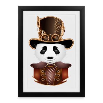 Steampunk Panda Bear avec un look de chapeau cylindre antique - Affiche encadrée (27 × 37 cm) - noir - Devant
