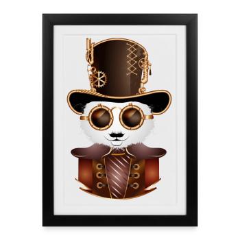 Steampunk Panda Bear avec chapeau cylindre et lunettes - Affiche encadrée (27 × 37 cm) - noir - Devant