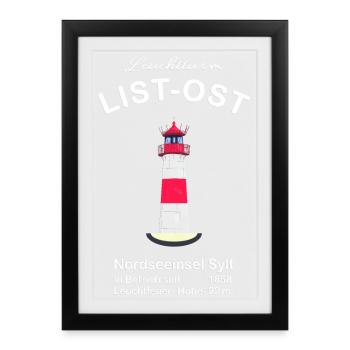 Phare list-Ost sur Sylt, côte de la mer du Nord - Affiche encadrée (27 × 37 cm) - noir - Devant