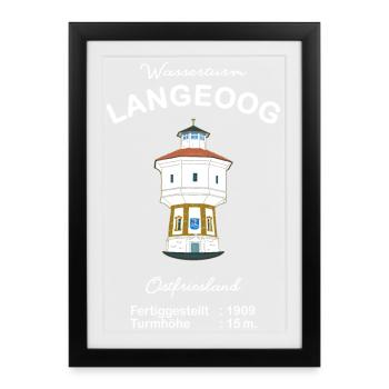 Langeoog Island, Water Tower, Landmark - Framed poster (27 × 37 cm) - black - Front