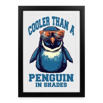 Pingouin cool avec des lunettes de soleil - Affiche encadrée (27 × 37 cm) - noir - Devant