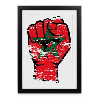 Drapeau du Maroc Poing Main Utilisé Symbole - Affiche encadrée (27 × 37 cm) - noir - Devant