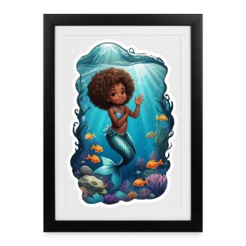 Fairytale mermaid with curly hair - Framed poster (27 × 37 cm) - black - Front